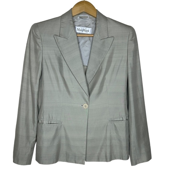 Max Mara Silk Blend One Button Blazer in Taupe Pearl US 8 - Picture 1 of 12